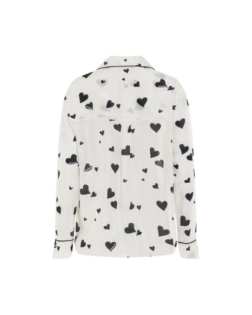 Marni White Heart-Printed Pyjama Shirt, Long Sleeves, Stone, 100% Silk