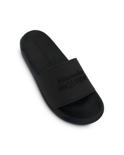 Alexander McQueen Black Oversized Pool Slide Sandals, , 100% Rubber