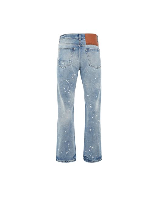 Palm Angels Blue Paint Splatter 5 Pockets Loose Denim Pants, Light, 100% Cotton for men