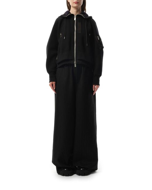 Sacai Black X Sponge Sweat X Nylon Twill Zip Hoodie, Long Sleeves, 100% Cotton