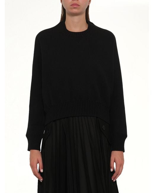 Sacai Black Cotton Cashmere Knit Pullover