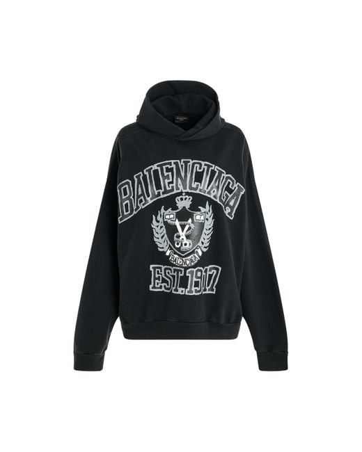 Balenciaga Black 'Diy College Vintage Hoodie, Long Sleeves, Washed/, 100% Cotton, Size: Small