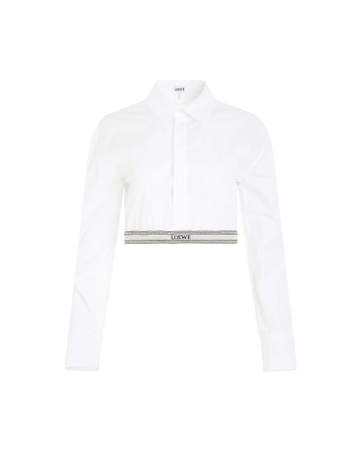 Loewe White Cropped Logo Shirt, Optic, 100% Cotton