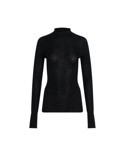 Rick Owens Black Ribbed Knit Lupetto Sweater, Long Sleeves, , 100% New Wool