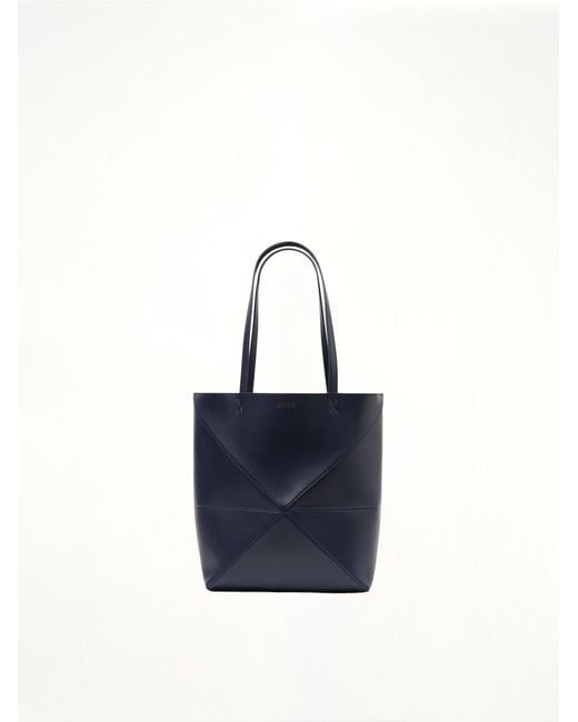 Loewe Blue Puzzle Fold Tote Medium, 100% Shiny Calf