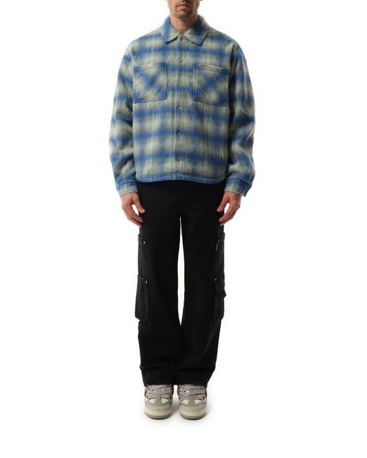 Represent Blue Textured Overshirt, 100% Polyester, Size: Small for men