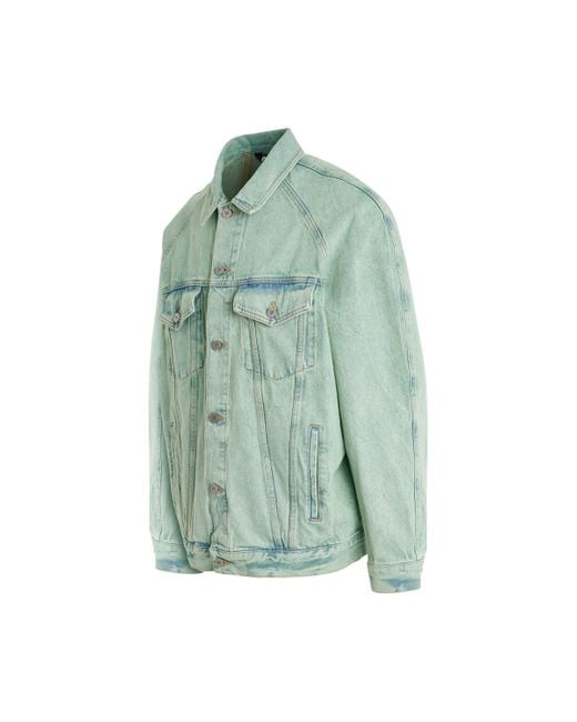 Palm Angels Green 'Overdye Logo Loose Denim Jacket, Long Sleeves, Mint/Off, 100% Cotton, Size: Small for men