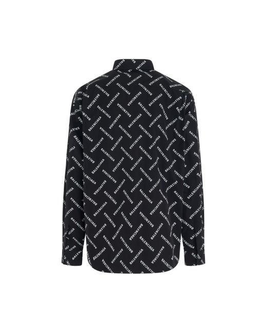 Balenciaga Black All-Over Logo Long-Sleeve Shirt, /, 100% Cotton for men
