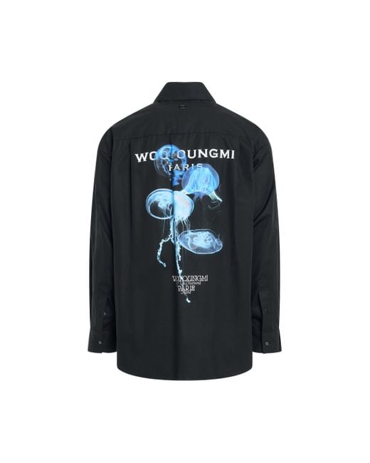 Wooyoungmi Black Jellyfish Back Print Shirt, , 100% Cotton for men