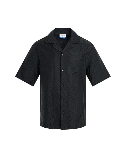 Off-White c/o Virgil Abloh Black Off- Off Allover Silk Jacquard Summer Shirt, Short Sleeves, , 100% Cotton, Size: Large for men