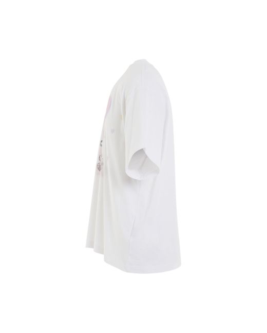 we11done White Teddy Bear Print T-Shirt, Round Neck, Short Sleeves, , 100% Cotton, Size: Medium for men