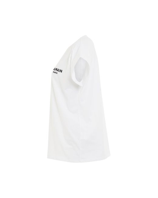 Balmain White Short Sleeve Logo Flock Detail Eco T-Shirt, Round Neck, /, 100% Cotton, Size: Medium