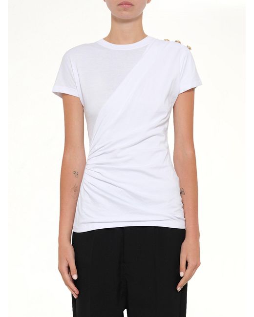 Balmain White 3 Buttons Knotted T-Shirt
