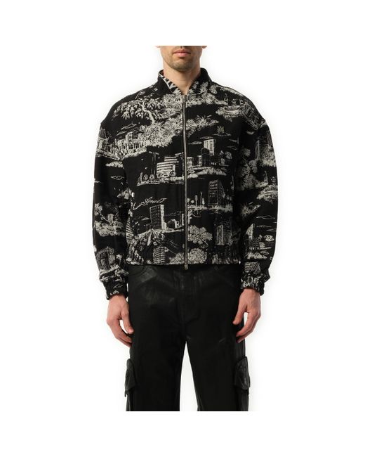 Amiri Black La Landmark Tapestry Bomber Jacket, Long Sleeves, , 100% Cotton, Size: Medium for men