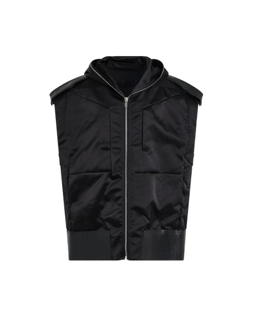 Rick Owens Black Lido Sleeveless Zip Vest With Hood, , 100% Calf Leather for men