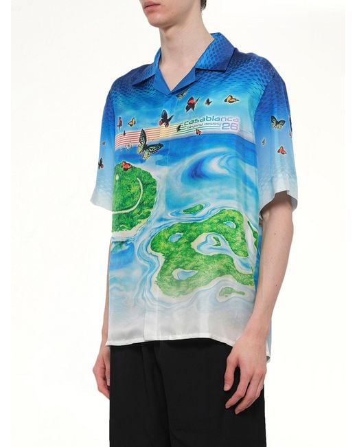 Casablanca Blue Beyond Destiny Cuban Collar Ss Shirt for men