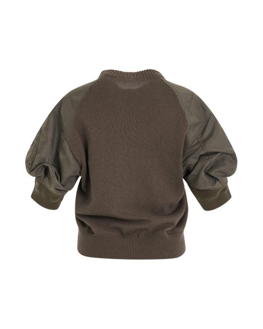Sacai Gray X Nylon Twill X Knit Sweater, , 100% Nylon