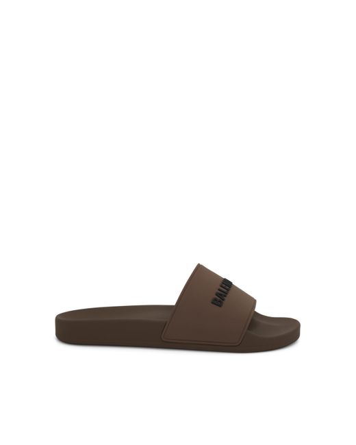 Balenciaga Brown 3D Logo Rubber Pool Slide Sandals, Taupe/, 100% Tpu for men