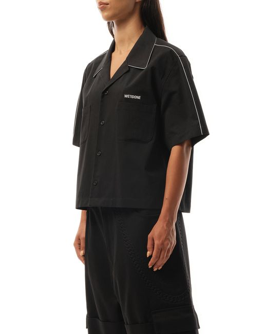 we11done Black Short-Sleeved Convertible Shirt, Short Sleeves, 100% Cotton, Size: Medium
