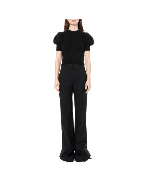 Alexander McQueen Black Ribbed Top With Jewel, Blk