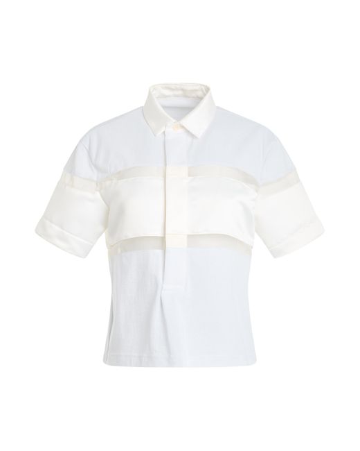 Sacai White Cotton Jersey Rugby T-Shirt, Short Sleeves, , 100% Cotton