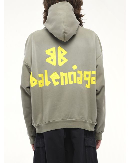 Balenciaga Gray Tape Type Ripped Pocket Hoodie, Size: Small for men