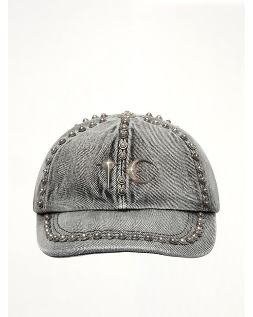THUG CLUB Gray Studded Denim Cap for men