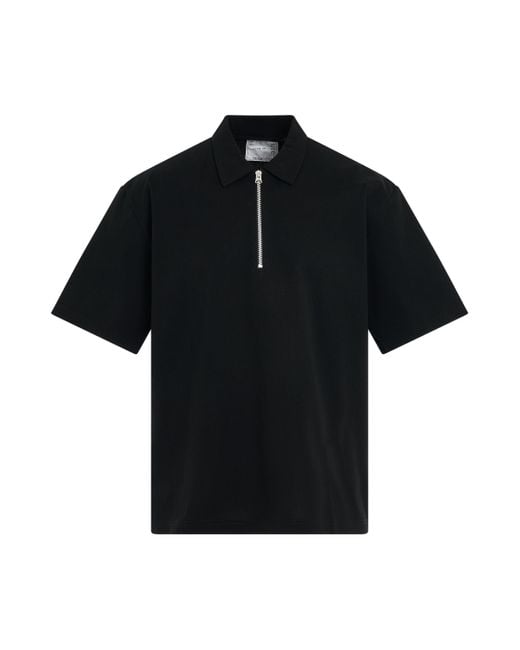 Sacai Black Quarter Zip Polo Shirt, Short Sleeves, , 100% Cotton for men