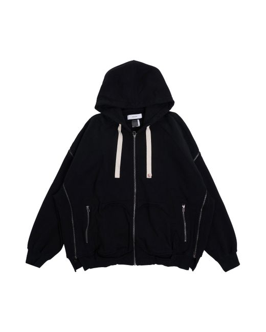Facetasm Cotton Destroyed Pocket Hoodie With Signature Zip In Black for