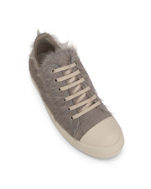Rick Owens Gray Strobe Low Top Fur Sneakers, , 100% Calf Leather