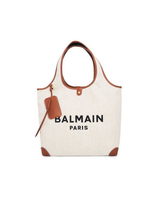 Balmain White B-Army Grocery Bag, Natural/, 100% Cotton