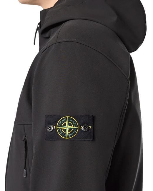 Stone Island Black Soft Shell Light Jacket, 100% Polyester, Size: Small for men