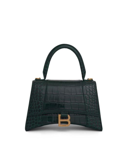Balenciaga Black Hourglass Small Croco Embossed Bag, 100% Leather