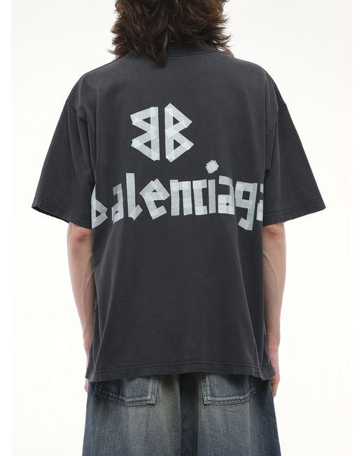 Balenciaga Black Tape Type Medium Fit T-Shirt, Short Sleeves, 100% Cotton for men