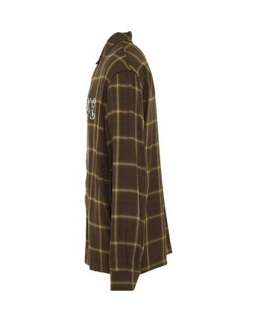 Palm Angels Green Monogram Check Shirt for men