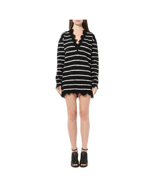 Balmain Black V Neck Striped Dress