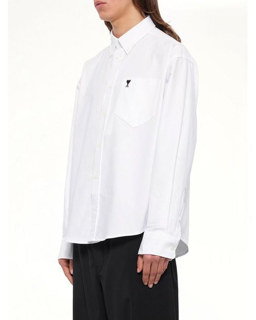 AMI White Embroidered Ami De Coeur Boxy Fit Shirt for men