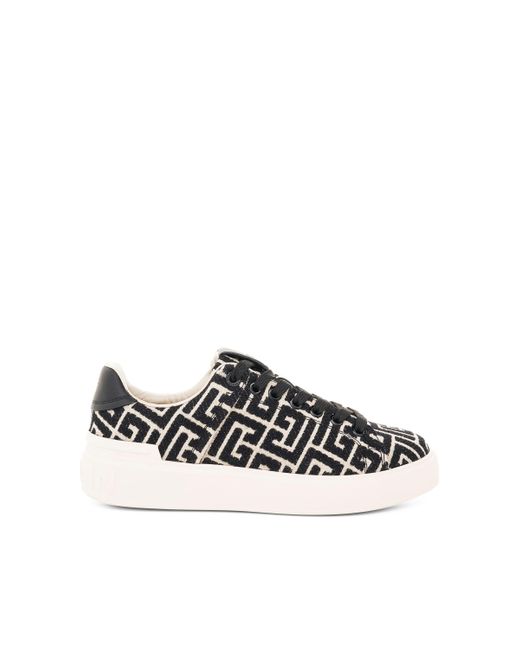 Balmain Black B-Court Monogram Jacquard Sneakers, Ivory/, 100% Leather