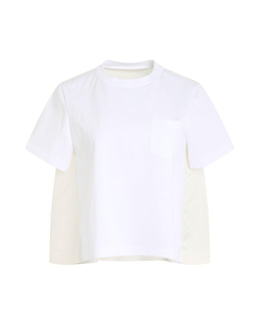 Sacai White X Cotton Jersey X Nylon Twill T-Shirt, Short Sleeves, Off, 100% Cotton