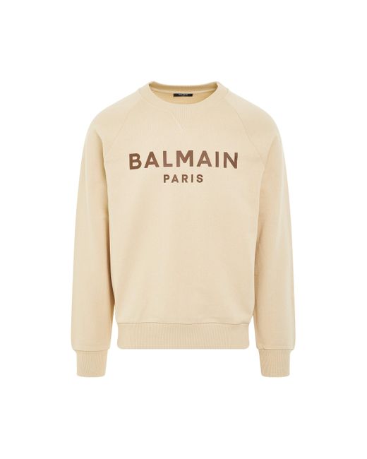 Balmain Natural Classic Logo Print Sweatshirt, Round Neck, Ivory/, 100% Cotton for men
