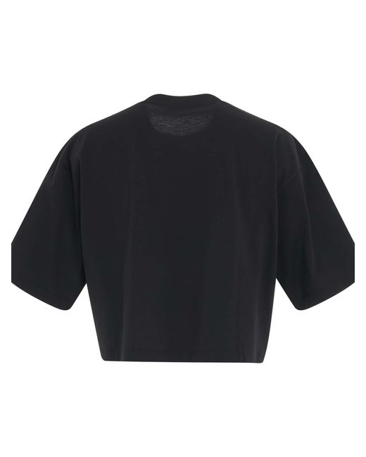 Balmain Blue Cropped Print Logo Eco T-Shirt, Round Neck, Short Sleeves, 100% Cotton