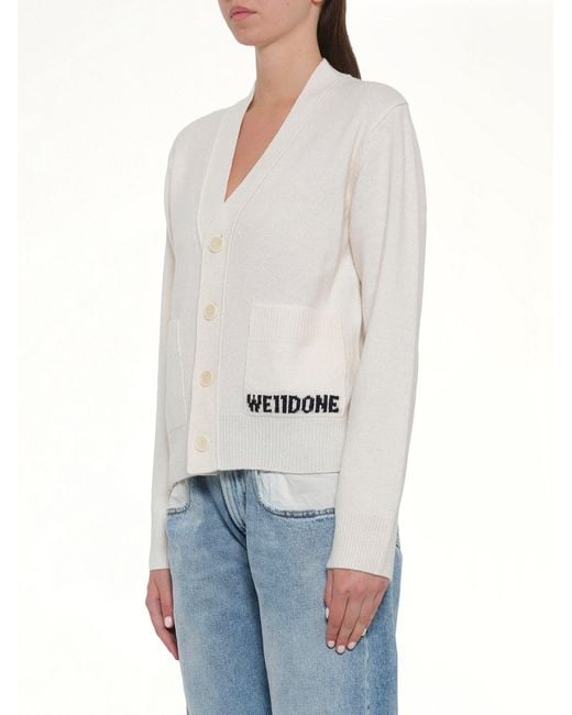 we11done White Pocket Logo Knit Cardigan, Size: Small for men