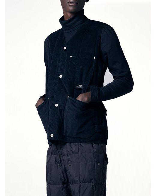 Taion Blue Work V Neck Button Down Vest for men