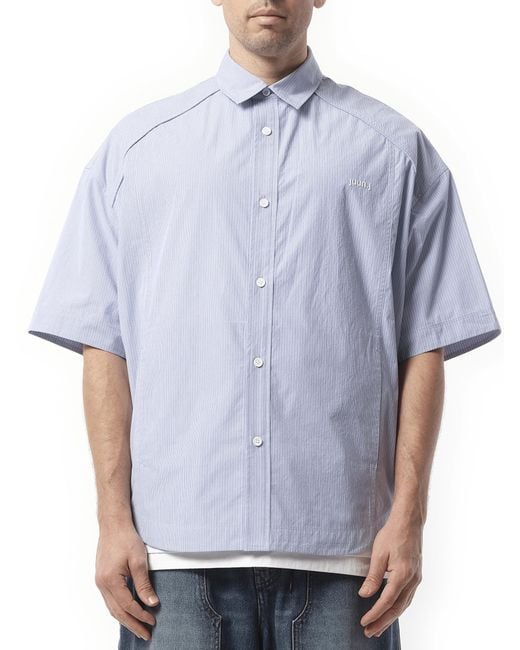 Juun.J Blue Stripe Cotton Short Sleeve Shirt, 100% Cotton for men