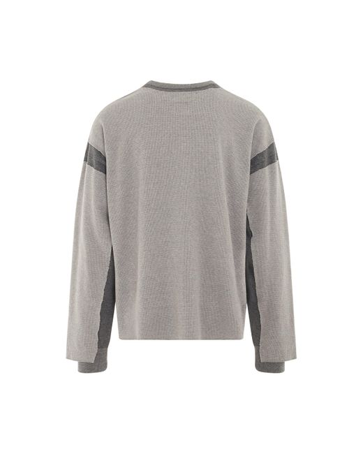 Facetasm Gray Layered Waffle Sweatshirt, Round Neck, Stripes, 100% Cotton for men