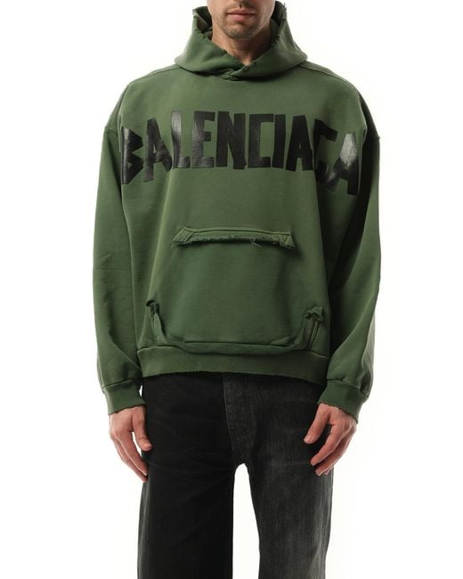 Balenciaga Ripped Pocket Cotton Hoodie in Green for Men | Lyst