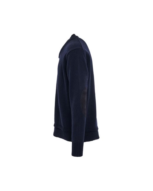 Maison Margiela Blue Elbow Patch V-Neck Knit Sweater, Long Sleeves, , 100% Cotton, Size: Medium for men