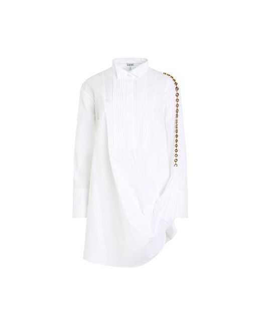 Loewe White Chain Shirt Dress, Long Sleeves, Optic, 100% Cotton