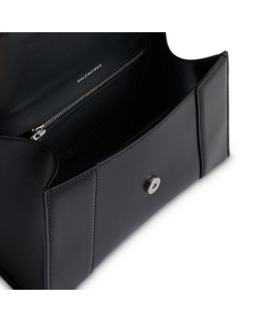 Balenciaga Hourglass Small Handbag In Box Calfskin In Black With Silver