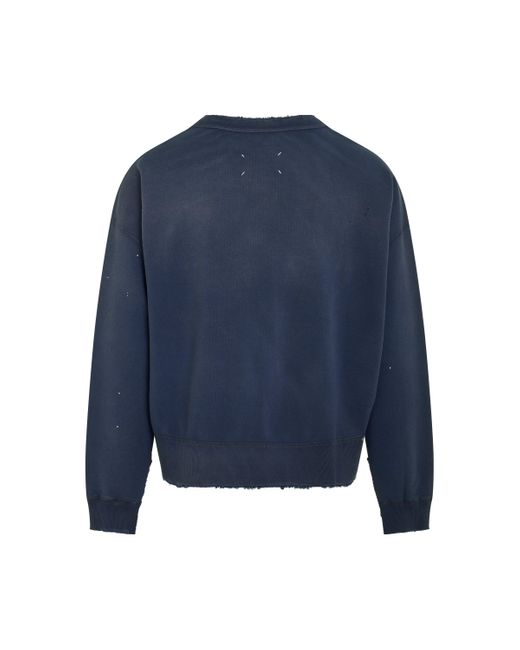 Maison Margiela Blue 'Open Neck Logo Sweatshirt, Round Neck, Long Sleeves, Washed, 100% Cotton, Size: Small for men
